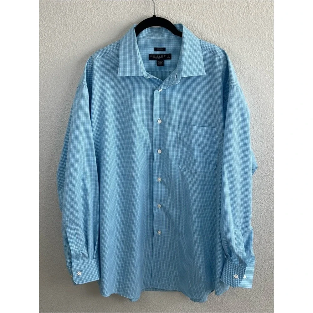 Pronto Uomo Classic Fit Light Blue Micro-Check Dress Shirt‎ 18 34/35